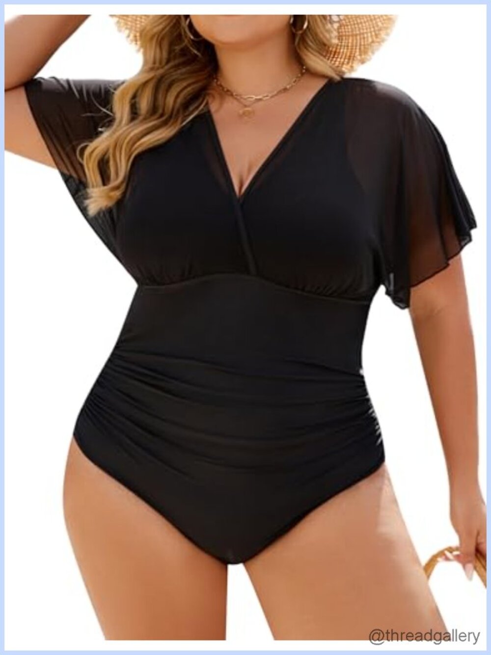Plus Size One Piece Swimsuit Tummy Control Mesh Bathing Suit